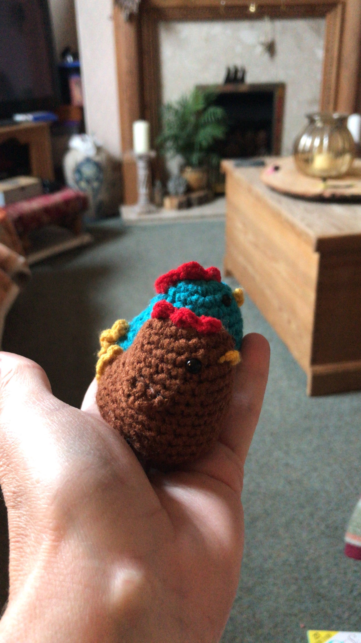 Handmade crochet pocket chicken / keyring